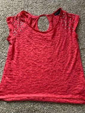 Self Esteem Coral Red Studded Burnout Cap-Sleeve Top
